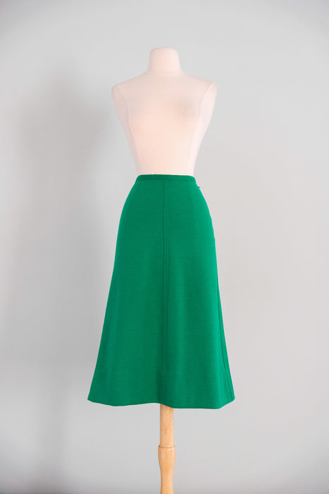 Vintage 1970's Kelly Green Wool A-Line Sonia Rykiel Skirt Made in France / XS