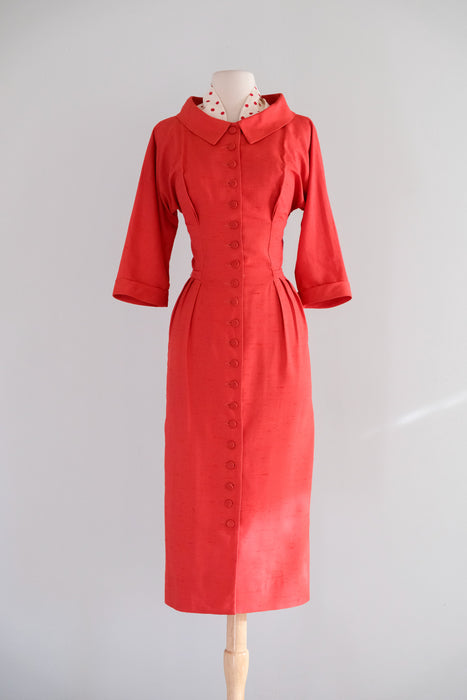 Vintage 1950's Valentines Red Wiggle Dress with Polka Scarf / S