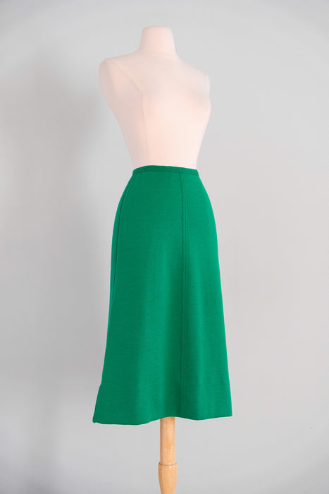 Vintage 1970's Kelly Green Wool A-Line Sonia Rykiel Skirt Made in France / XS