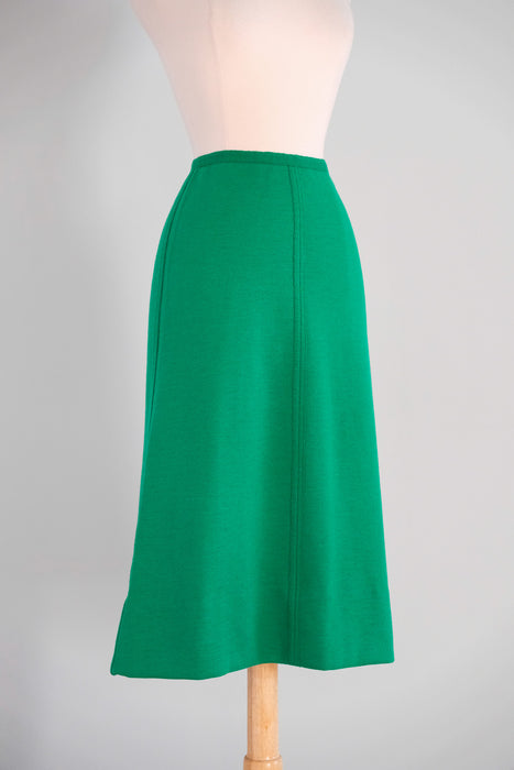 Vintage 1970's Kelly Green Wool A-Line Sonia Rykiel Skirt Made in France / XS