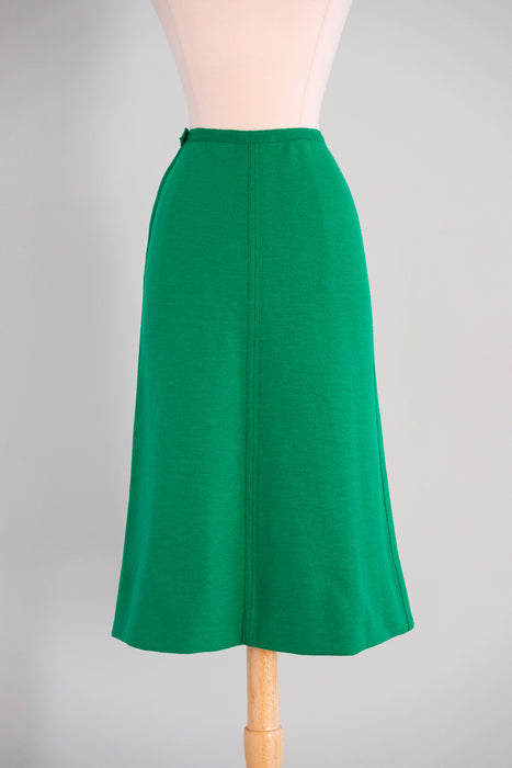 Vintage 1970's Kelly Green Wool A-Line Sonia Rykiel Skirt Made in France / XS