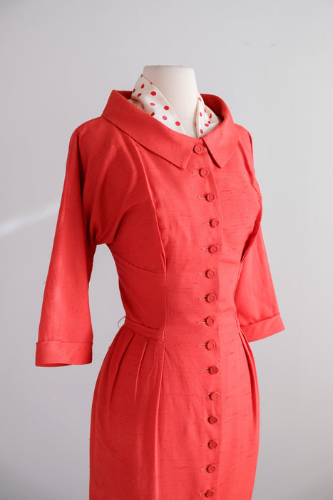 Vintage 1950's Valentines Red Wiggle Dress with Polka Scarf / S
