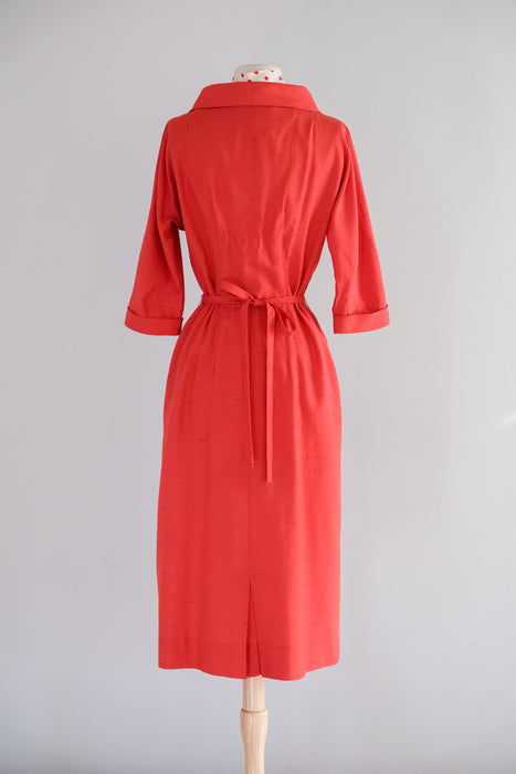 Vintage 1950's Valentines Red Wiggle Dress with Polka Scarf / S