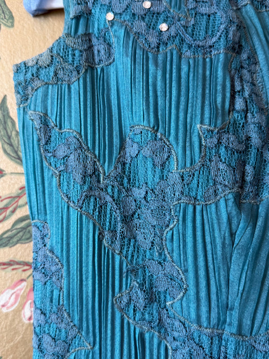 Spectacular 1950's Crystal Pleated Party Dress In Cote D'Azur Blue / M