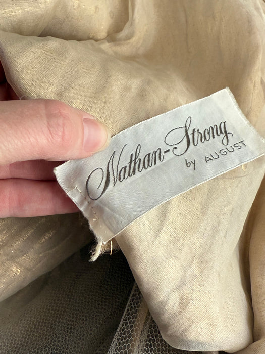 Gorgeous Late 1950’s Nathan-Strong Gold Brocade Matelassé Cocktail Dress / Small