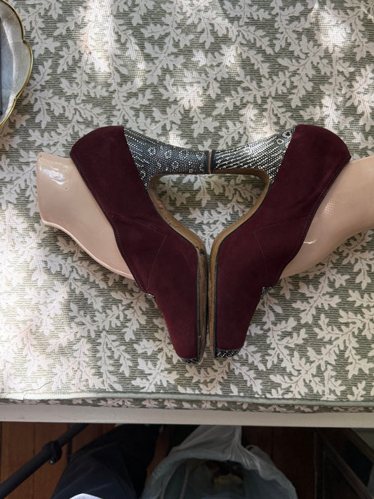 Killer 1940's Malaga Suede & Lizard Peep Toe Pumps By Krupp's / 7B