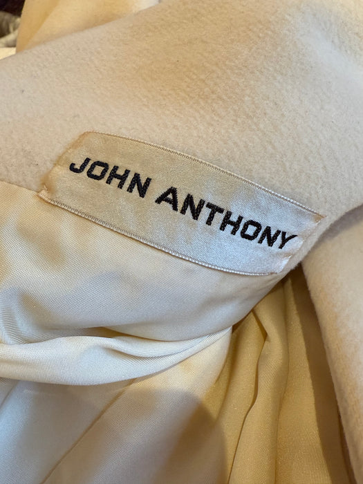 Chic 1970's Ivory Wool Trench Coat By John Anthony / XS