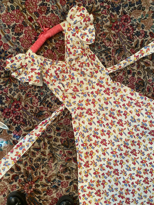 Vintage 1930's Autumnal Cotton Pique Flutter Sleeve Gown / XS Xtabay Vintage Vintage 1930's Autumnal Cotton Pique Flutter Sleeve Gown / XS Xtabay Vintage