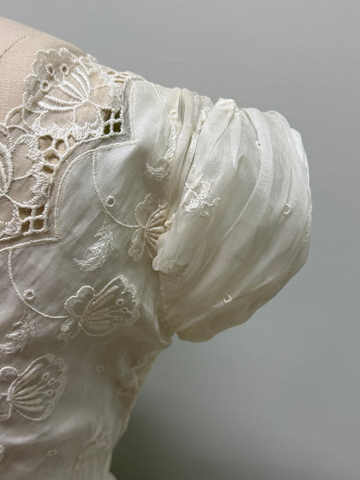 Beautiful 1950's Cotton Eyelet Tea Length Wedding Dress With Scalloped Hem / XS