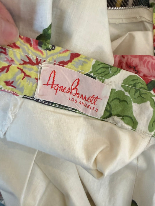 Wonderful 1950's Cotton Chintz Two Piece Skirt and Blouse Set By Agnes Barrett / S