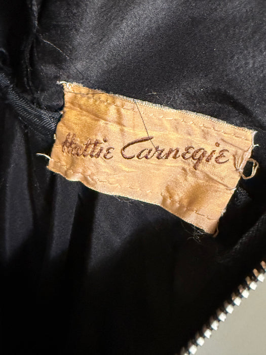 Gorgeous 1950’s Hattie Carnegie Black Silk Taffeta Cocktail Dress / Small