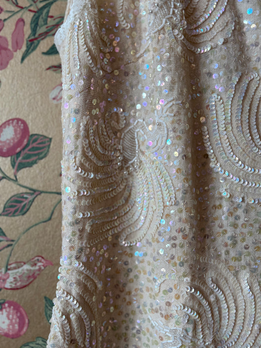 Fabulous 1960's Ivory Beaded Knit Cocktail Dress From Hong Kong / ML