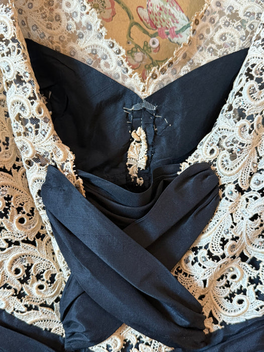 Exquisite Early 1950's Silk & Lace Evening Gown Attributed to Luna Karbo / SM