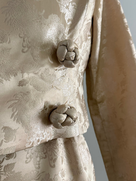 Elegant Late 1950's Chinese Silk Brocade Cocktail Dress & Jacket / S