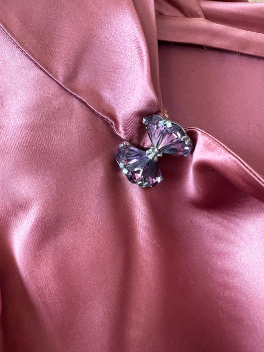 Sumptuous Late 1940's Rosewood Satin Cocktail Dress By Eisenberg Originals / SM