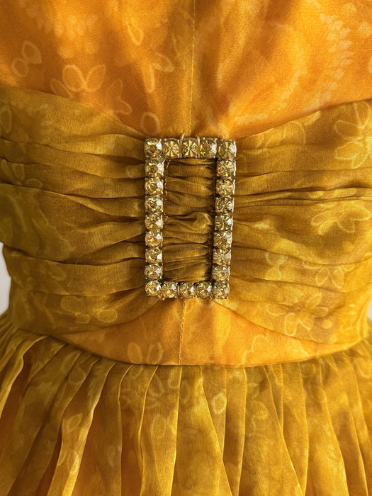 Stunning 1950’s New Old Stock Sunflower Silk Party Dress / M