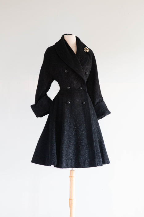 Stunning Late 1940’s New Look Era Princess Coat In Fur Flecked Wool / SM