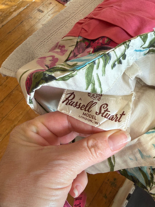 Fabulous 1950's Cotton Floral Print Garden Party Dress By Russel Stuart / S