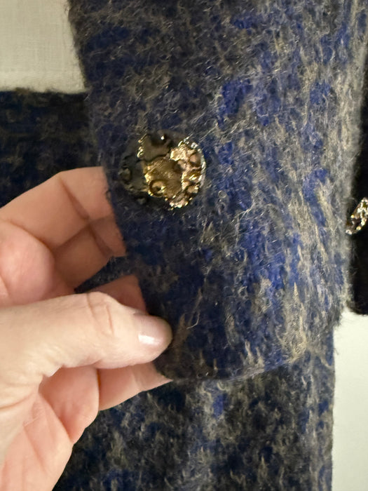 Timeless Chic 1960s Blue and Taupe Mohair Bouclé Chanel Inspired Two Piece Suit / M