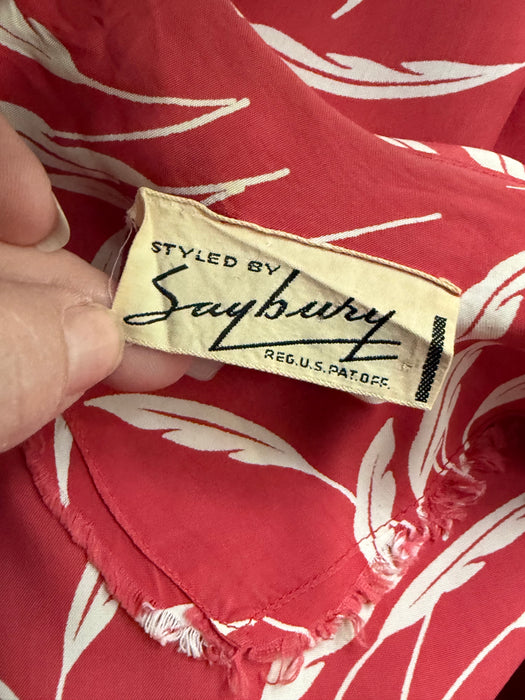 Glamorous 1940's Saybury Cold Rayon Dressing Gown In Coral Red / SM