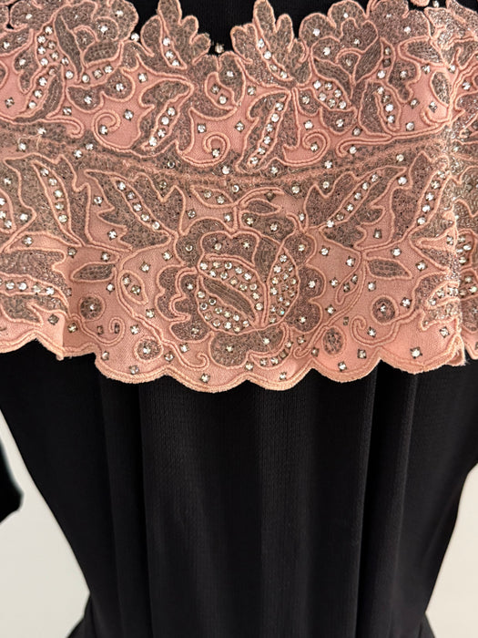 Stunning 1940s Evening Dress With Lavishly Beaded Blush Pink Cape Collar / M