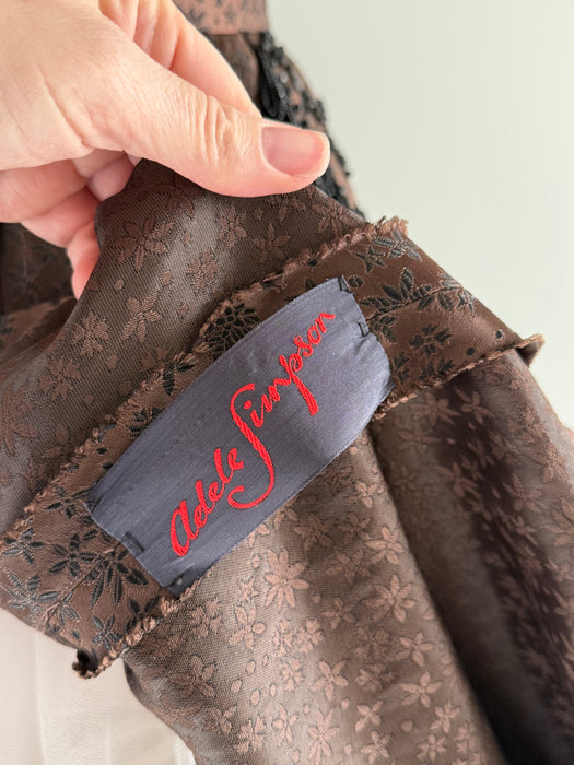 Elegant Early 1950's Adele Simpson Chocolate Brocade Beaded Evening Dress / SM