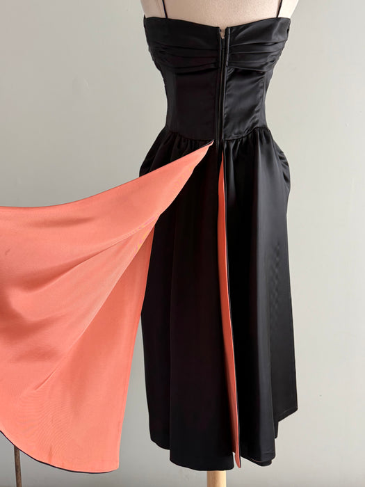 Glamourous 1950's Emma Domb Black Satin Cocktail Dress / SM