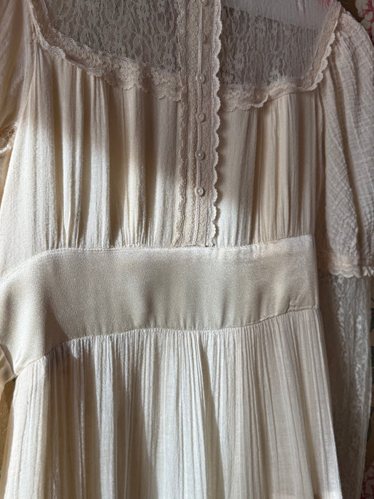 Romantic 1970's Gunne Sax Candlelight Cotton Gauze Ceremony Dress / S
