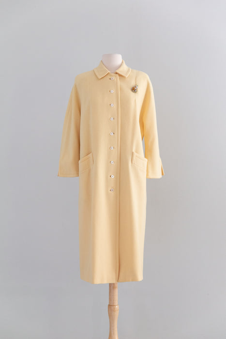 Elegant & Chic Early 1960's Butter Yellow Wool Overcoat / M