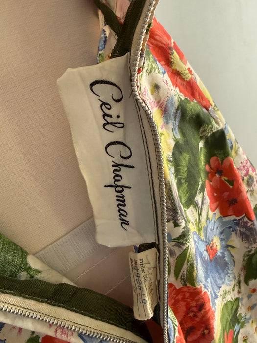 Glamorous 1950's Floral Party Dress By Ceil Chapman / S