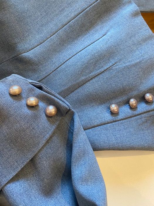 Elegant Late 1940's Light Blue Wool Gabardine Ladies Suit With Pearls / Small