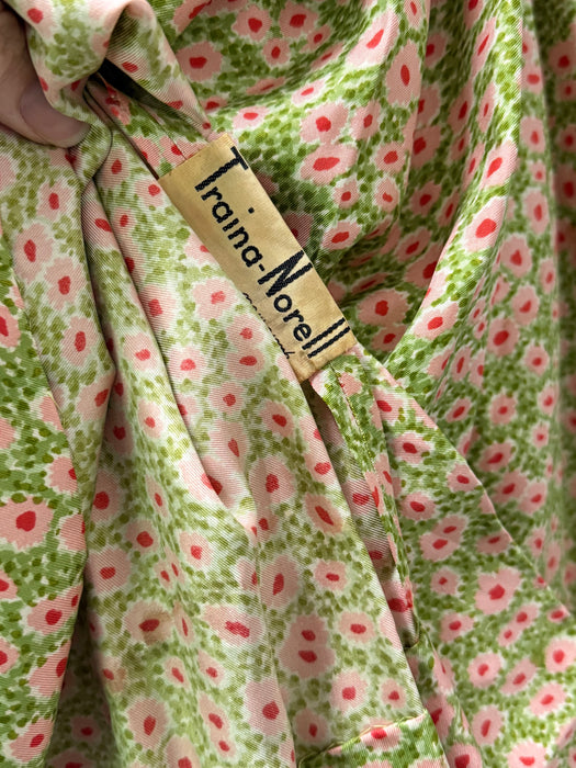 Extraordinary 1950's Traina- Norell Knife Pleated Silk Floral Print Dress / M