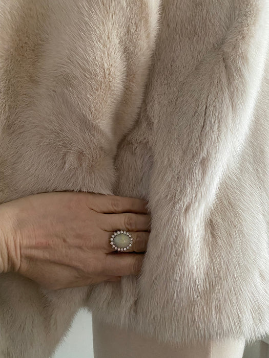 Fabulous Vintage Pastel Ivory Mink Jacket With Peter Pan Collar and Pom Pom Zipper / M