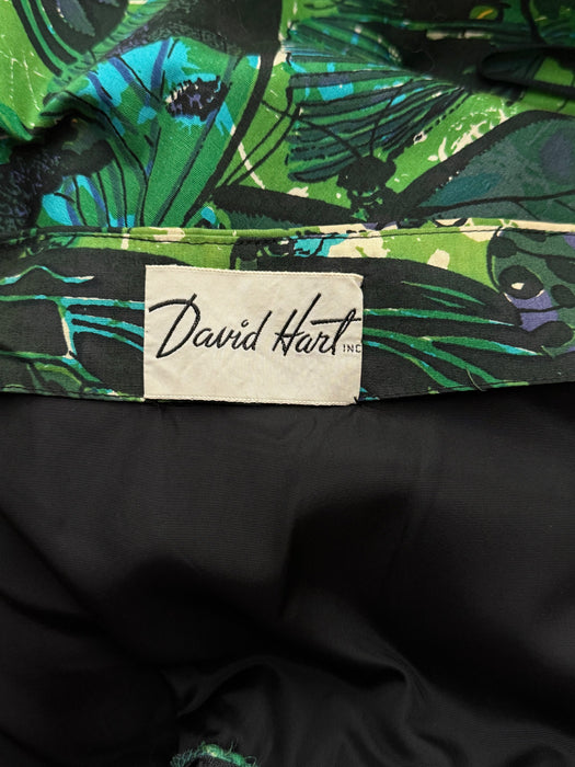 Glorious 1950's David Hart Cotton Butterfly Print Halter Dress With Beading / S