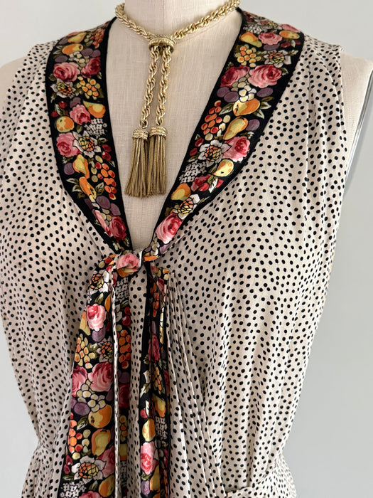 Exquisite 1920's Polka Dots & Fruit Silk Flapper Dress / SM