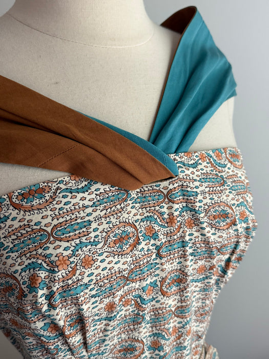 Fabulous 1950's Cotton Sundress With Two Tone Halter Straps / S