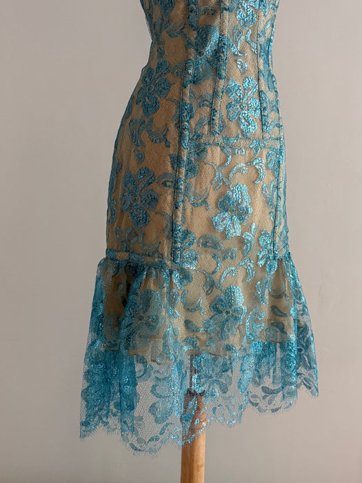 Fabulous Y2K Metallic Lace Bustier Dress By Tuleh / Small