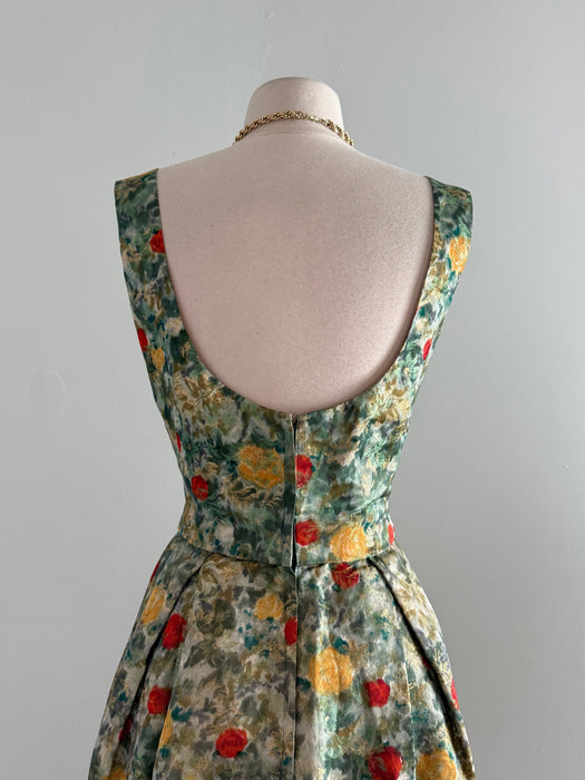 Exquisite Late 1950's Silk Brocade Cocktail Dress & Matching Jacket / SM