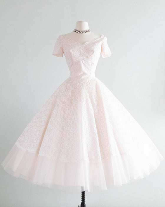 Touch of Pink 1950's William Cahill Tea Length Wedding Dress / Small