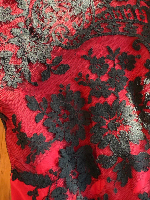 Stunning 1950's Peggy Hunt Cherry Red Silk Party Dress With Chantilly Lace / M