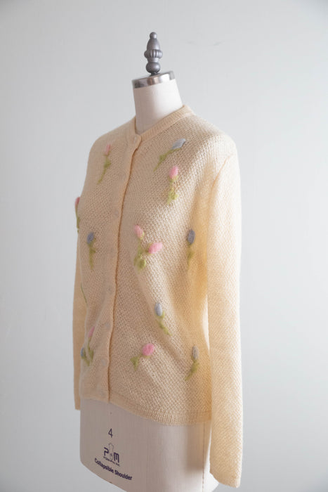 Vintage 1960's Ivory Mohair Tulip Cardigan by Majestic / ML