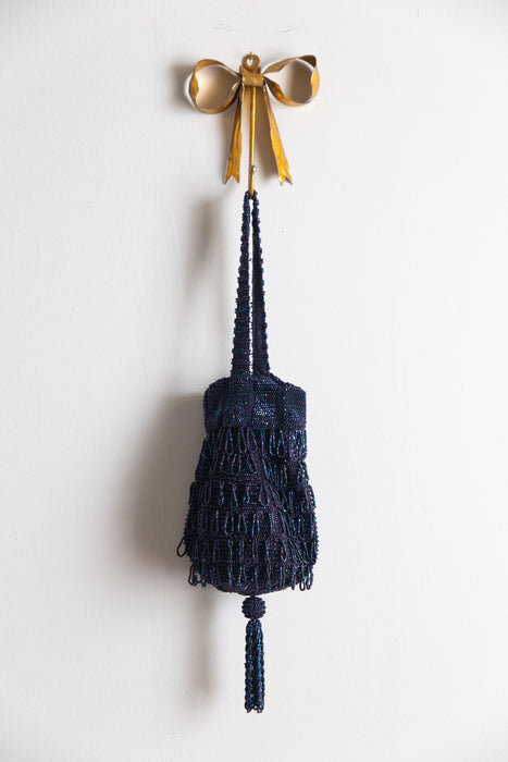 Beautiful Antique 1920’s Iridescent Fringe Flapper Drawstring Bag