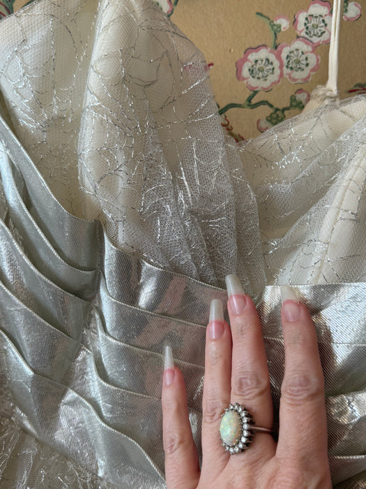 Vintage 1950's Silver Metallic Spider Web Strapless Prom Dress / XS