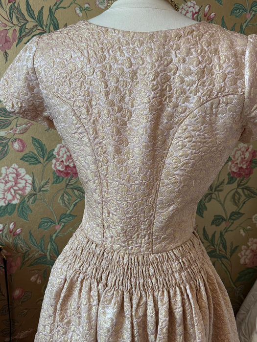 Fabulous 1960's Pink And Gold Metallic Brocade Dirndl-Style Cocktail Dress / ML