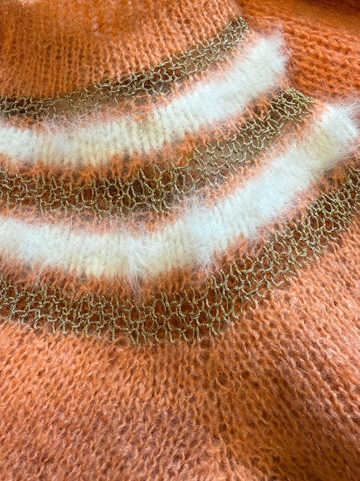 Charming 1950s Hand-Knit Angora and Lurex Twin Set In Pumpkin Spice / M