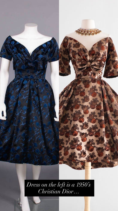 Gorgeous 1950's New Look Couture Cocoa Silk Rose Print Cocktail Dress / S