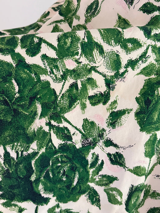 Gorgeous 1950's Emerald Rose Print Party Dress By Estevez / Small
