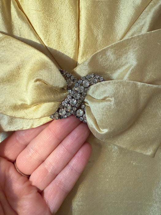 Elegant 1960's Silk Formal Dress In Butter Yellow From I Magnin / XS