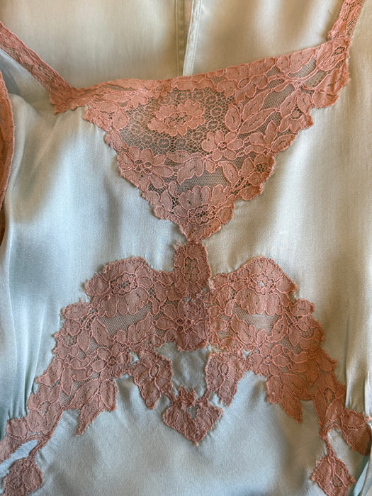 Luminous 1930's Aquamarine Silk Bias Cut Night Gown / M