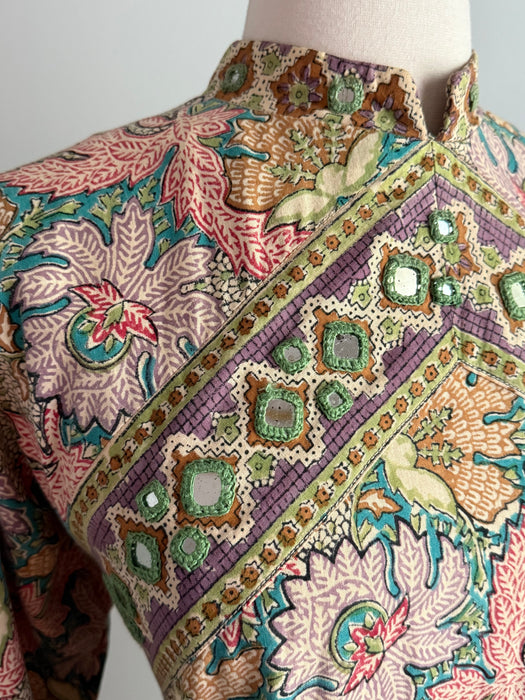 Iconic 1970's Block Print Kaftan Made In Pakistan For I.Magnin With Pockets / M